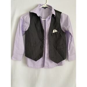 Boys‎ George Longsleeve Purple Button Dress Shirt Matching Pinstripe Vest Size 7